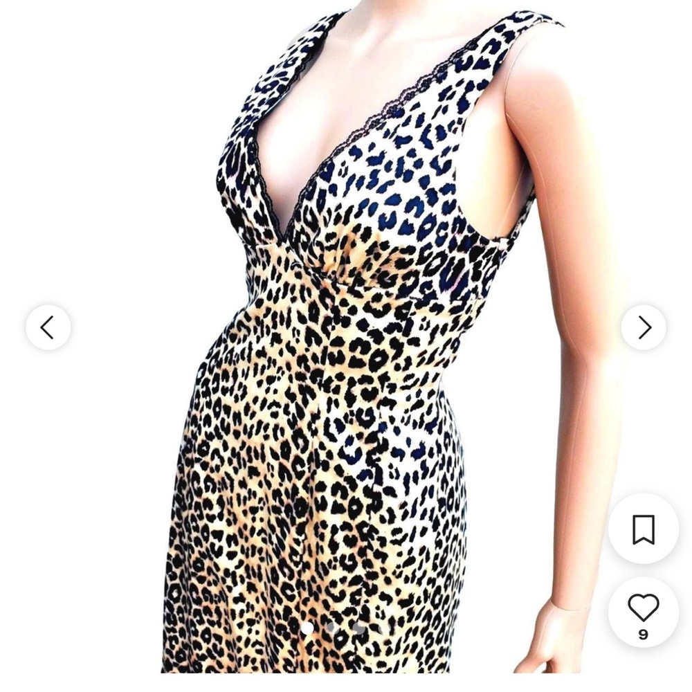 Pristine Bebe Sexy Black Lace Cheetah Print Cleavage Fitted Dress M